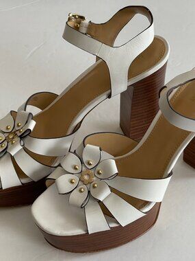 Michael Kors Tara Floral Embellished Leather Platform Sandals
